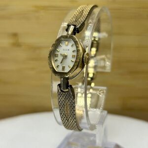 Elgin Women’s Vintage Gold Tone Watch Textured Bezel & Mesh Bracelet